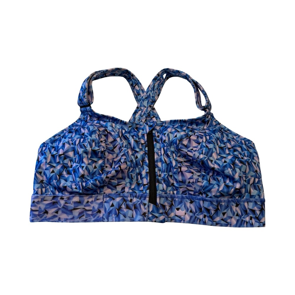 Shefit Ultimate Sports Bra Blue Purple Prism Print Front Zip High Impact 3Luxe